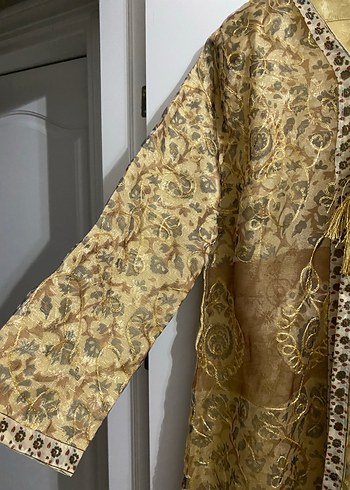 M beden , Uzun Kollu Altın Renkli Nakışlı Bohem Elbise - Görsel 3