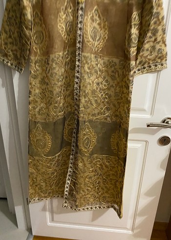 M beden , Uzun Kollu Altın Renkli Nakışlı Bohem Elbise - Görsel 2