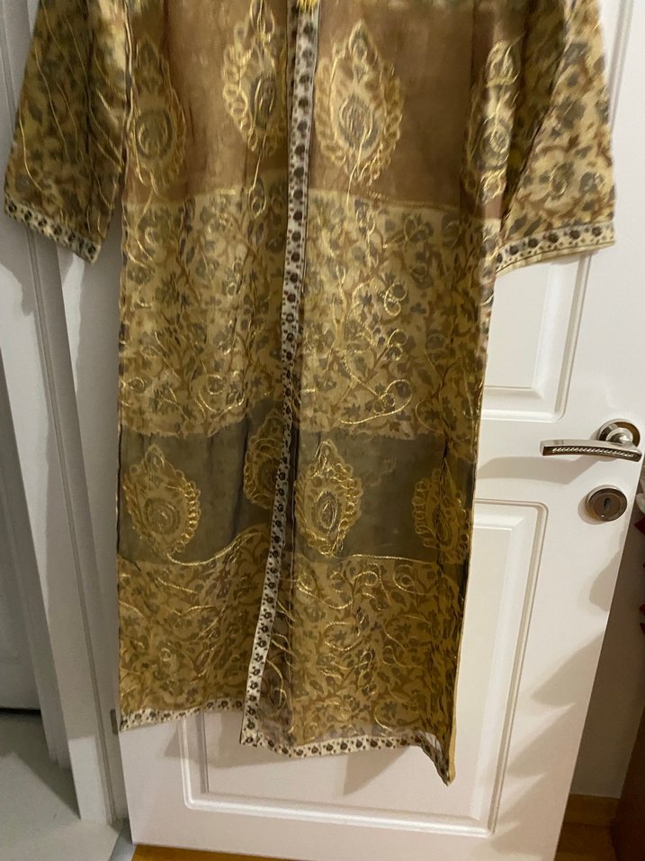 M beden , Uzun Kollu Altın Renkli Nakışlı Bohem Elbise - Görsel 2