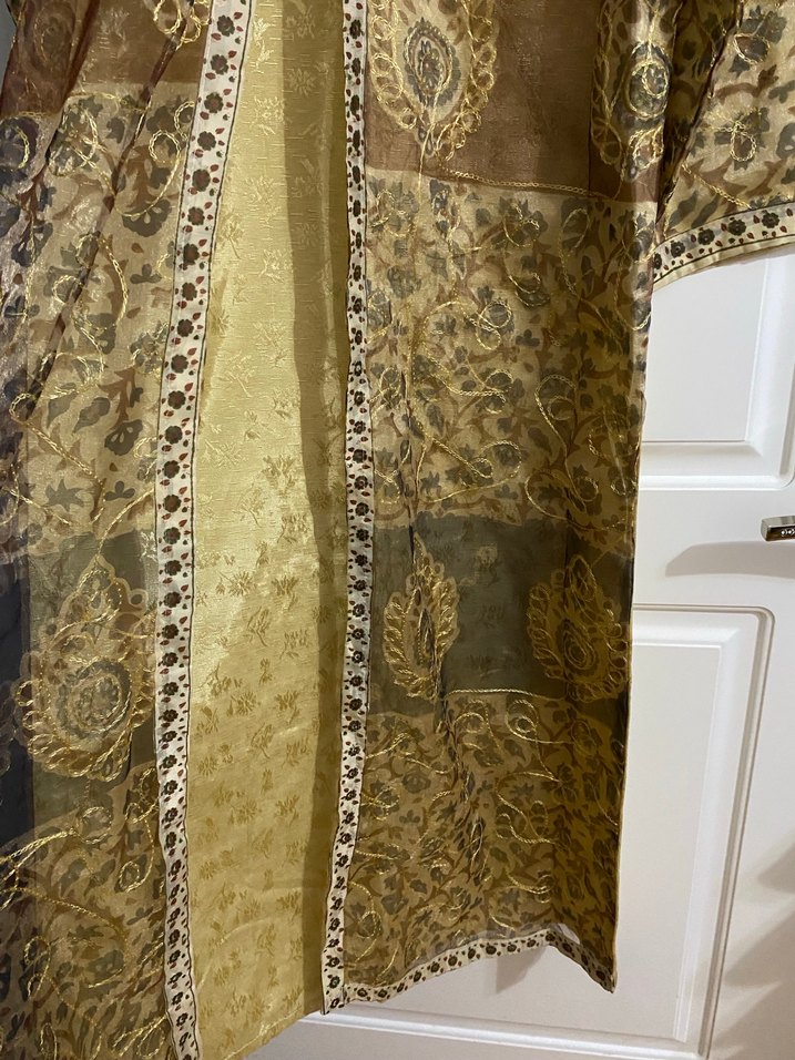 M beden , Uzun Kollu Altın Renkli Nakışlı Bohem Elbise - Görsel 5