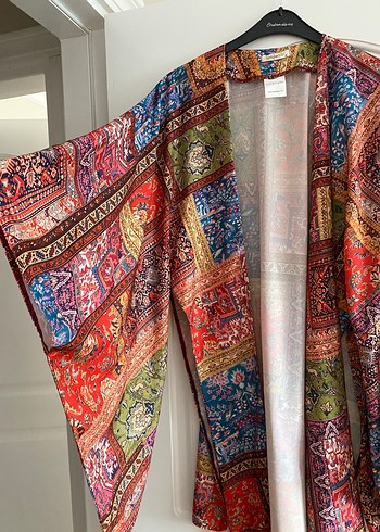 36 Beden Uzun Desenli Bohem Kadın Kimono