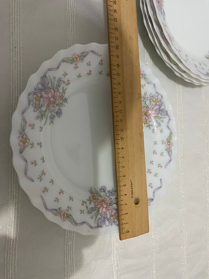 INDOPAL  marka ,Çiçek Desenli Beyaz Porselen Tabak Seti - Görsel 5