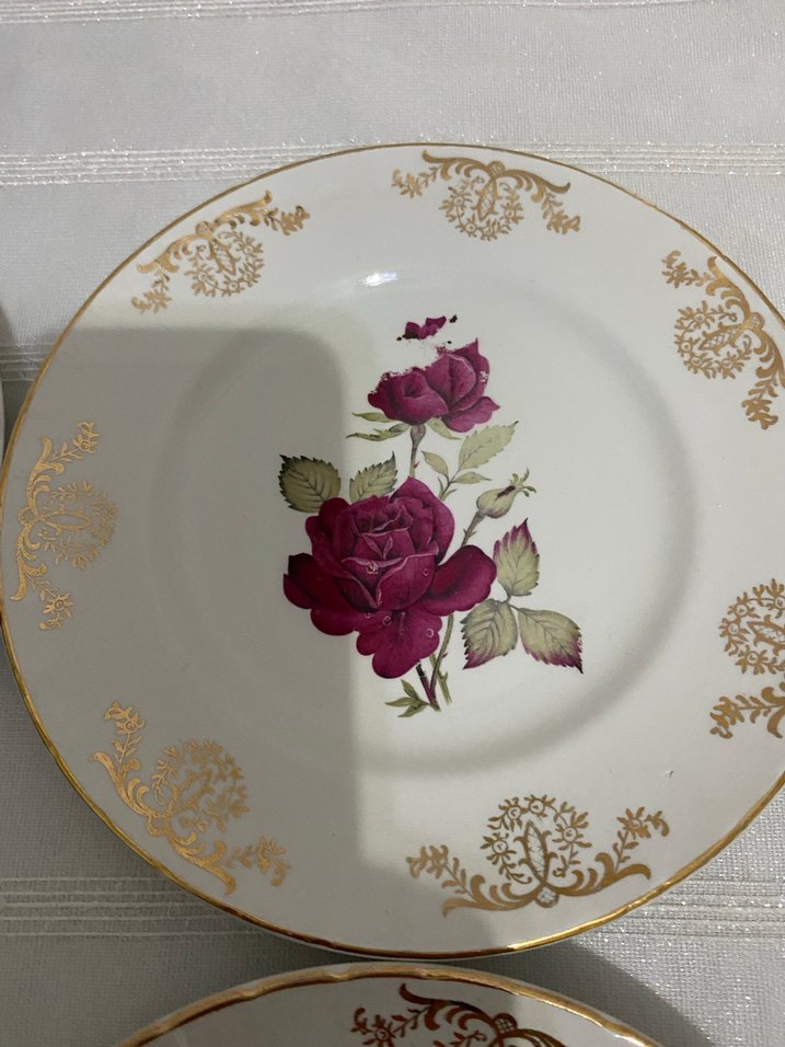 Vintega , Bordo Çiçek Desenli 4 Parça Tabak Seti - Görsel 2