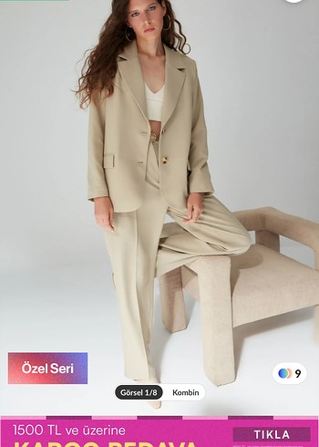 Bej Kadın Regular Fit Midi Blazer