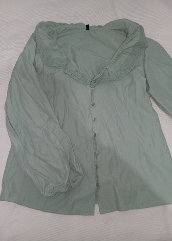 su yesili yakası işlemeli gömlek - Görsel 2