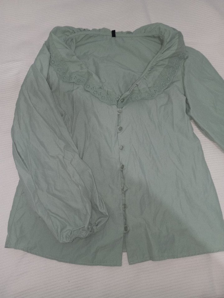 su yesili yakası işlemeli gömlek - Görsel 2