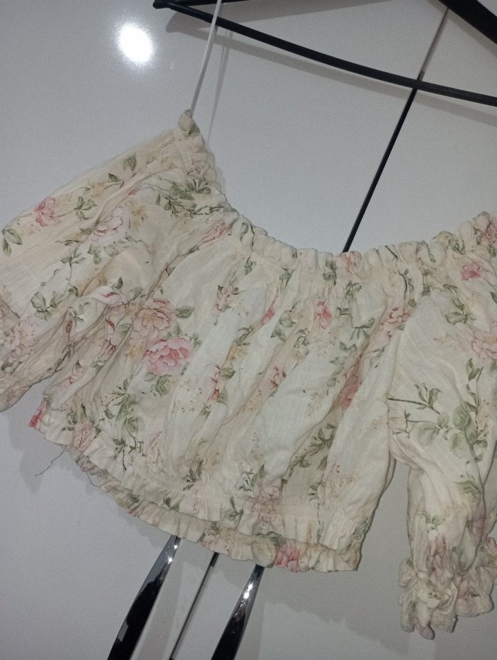 Çiçek Desenli Kısa Bohem Bluz - Görsel 2