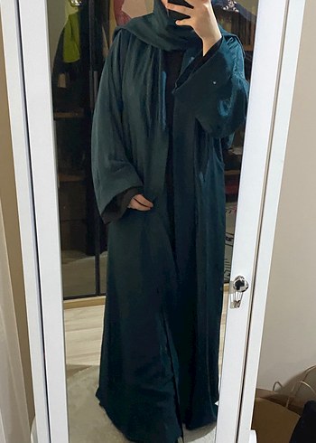 Uzun Yeşil Salaş Kadın abaya - Görsel 5