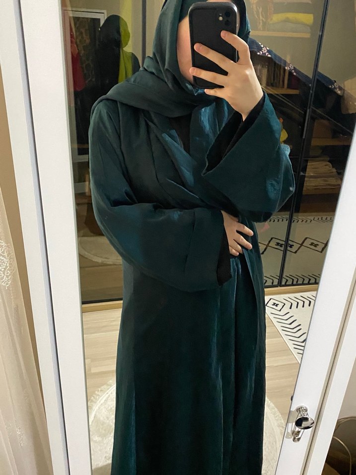 Uzun Yeşil Salaş Kadın abaya - Görsel 3