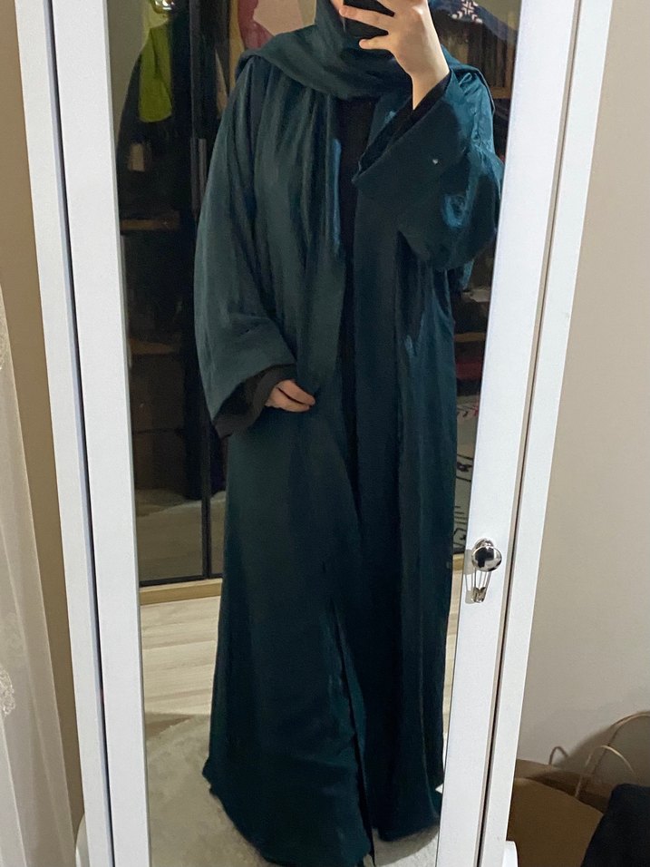 Uzun Yeşil Salaş Kadın abaya - Görsel 5