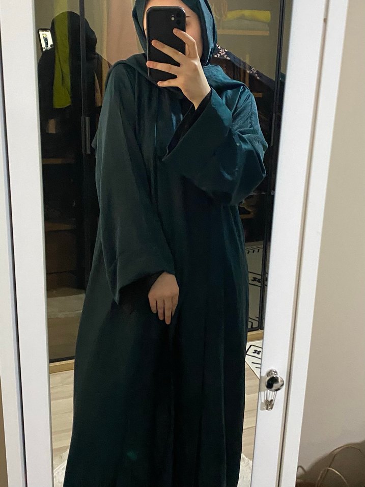 Uzun Yeşil Salaş Kadın abaya - Görsel 4