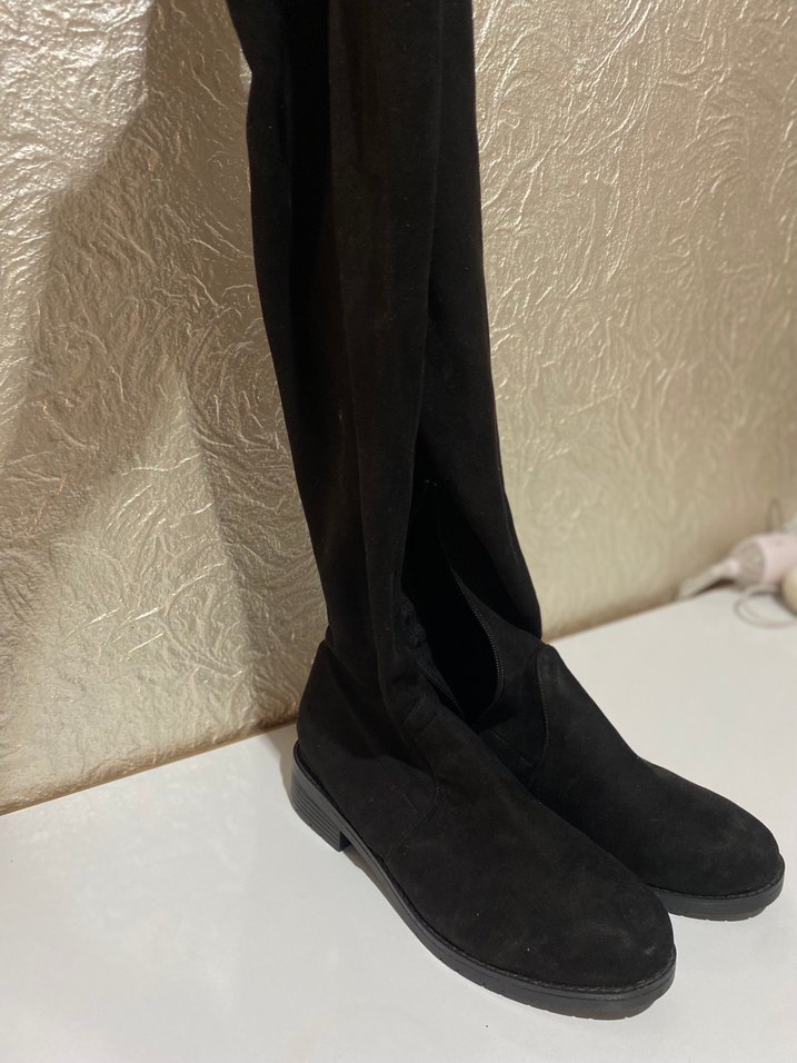 Siyah Süet Dizüstü İnce Topuklu Çizme - Görsel 2