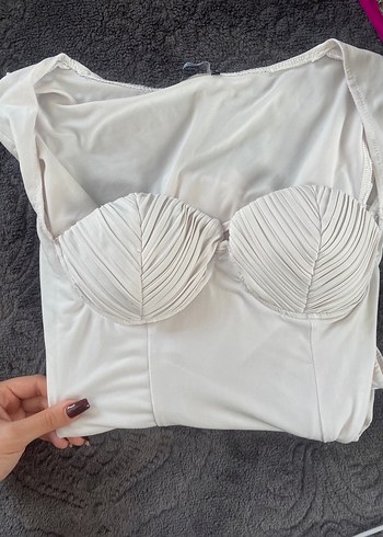 Beyaz Straplez Uzun Kollu Kadın Bluz - Görsel 3