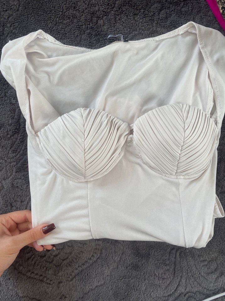Beyaz Straplez Uzun Kollu Kadın Bluz - Görsel 3
