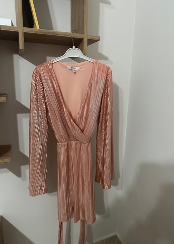 Pembe Piliseli V Yaka Uzun Abiye Elbise - Görsel 2