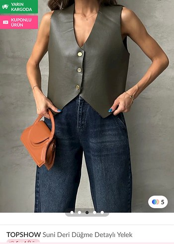Düğmeli Deri Kadın Yelek - Görsel 3