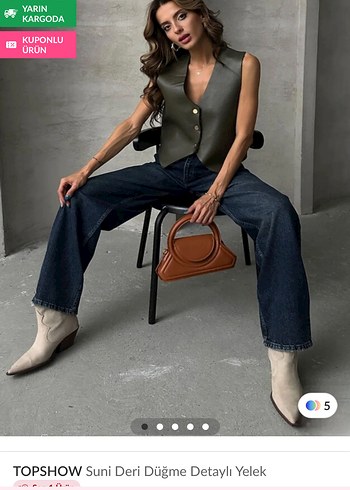 Düğmeli Deri Kadın Yelek - Görsel 4