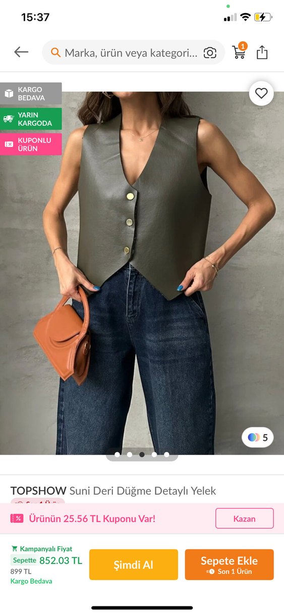 Düğmeli Deri Kadın Yelek - Görsel 3