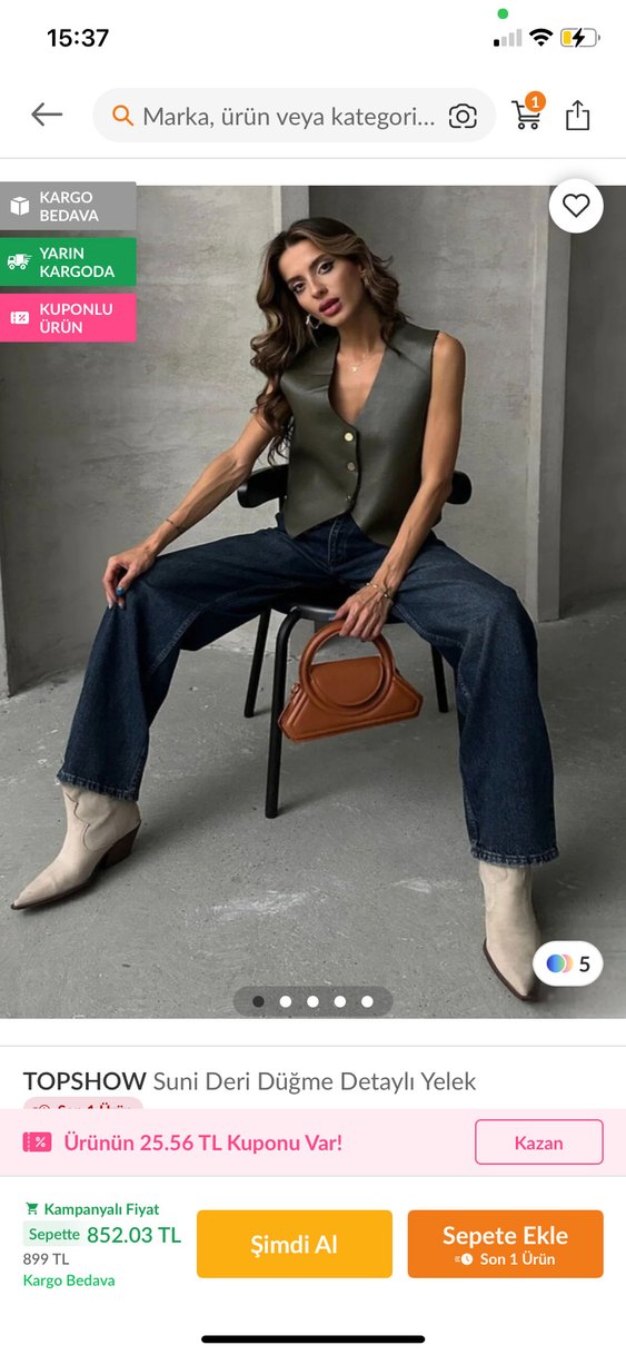 Düğmeli Deri Kadın Yelek - Görsel 4