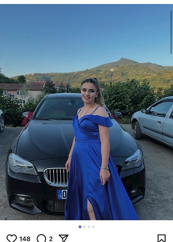 Abiye Parlak Lacivert Drapeli Uzun Abiye Elbise