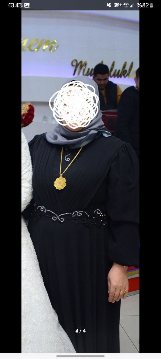 Siyah Uzun Kollu Tesettür abiye elbise - Görsel 4