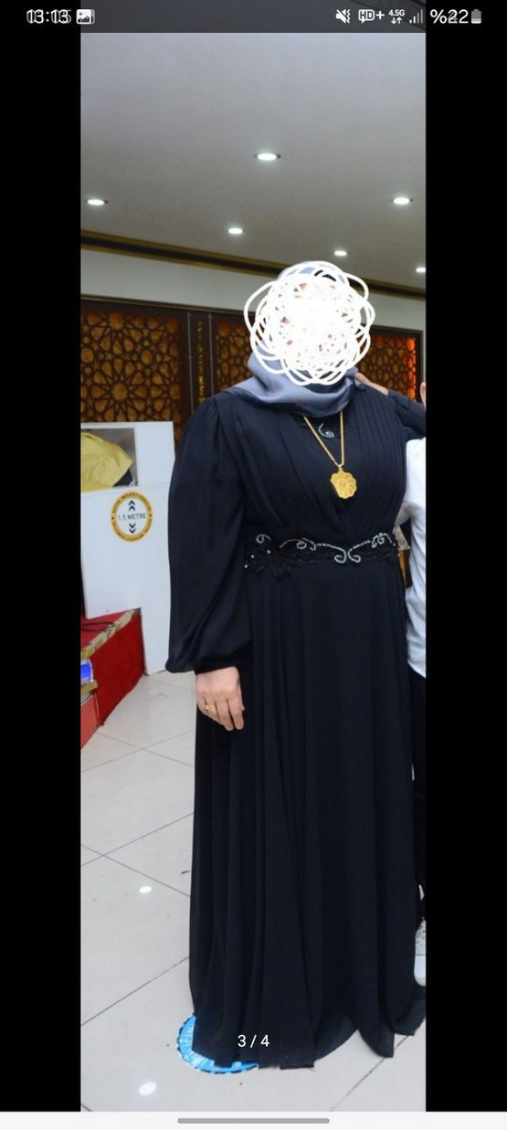 Siyah Uzun Kollu Tesettür abiye elbise - Görsel 3