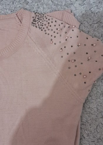 Uzun Kollu Pudra Triko Kadın Tunik - Görsel 2