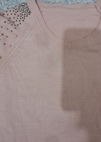 Uzun Kollu Pudra Triko Kadın Tunik - Görsel 3