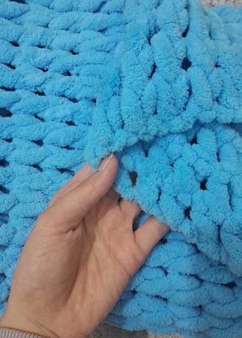 Mavi Örgü Çocuk Battaniyesi 140×125 - Görsel 5