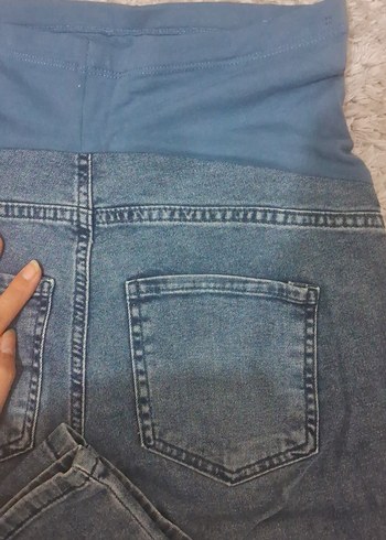 Gri Belli Rahat Kesim Hamile Kot Pantolon - Görsel 5