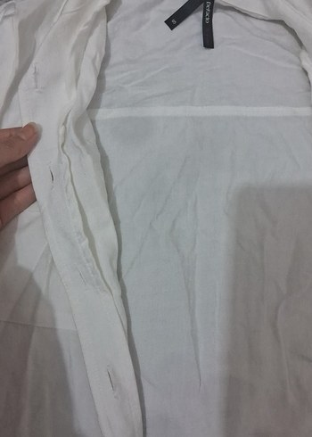 Düğmeli Beyaz Keten Gömlek Sıfırdır. - Görsel 6