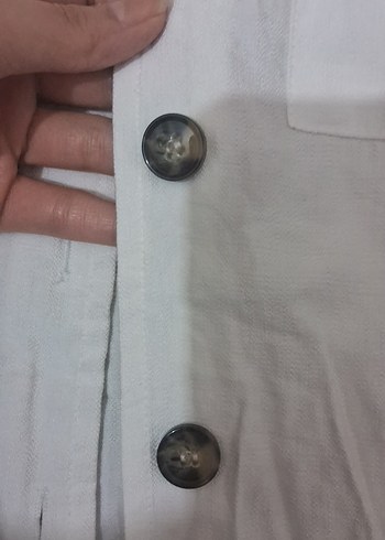 Düğmeli Beyaz Keten Gömlek Sıfırdır. - Görsel 5