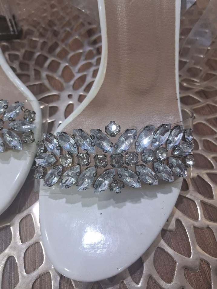 Beyaz Simli Stiletto Kadın Abiye Ayakkabı - Görsel 4