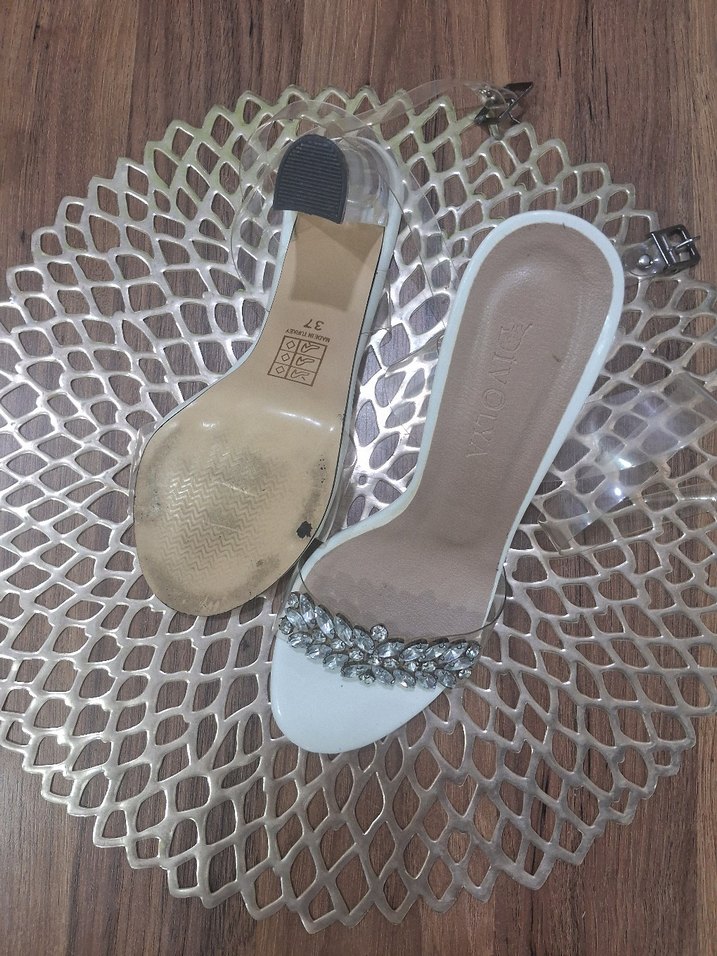 Beyaz Simli Stiletto Kadın Abiye Ayakkabı - Görsel 3