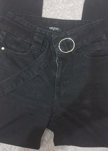 Kadın Siyah Kemerli Bol Kesim Mom Kot Pantolon - Görsel 2