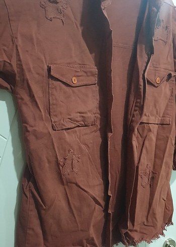 Diğer Rahat Ve Sik Kahverengi Oversize Uzun Gomlek