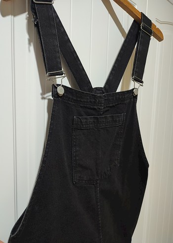 Kadın Siyah Denim kot Askılı Mini Salopet - Görsel 4