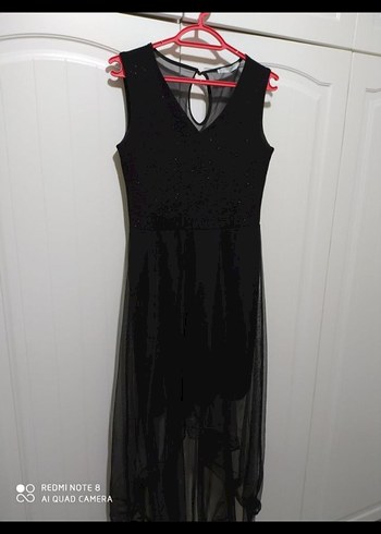 Siyah Drapeli Uzun V Yaka Gotik Elbise - Görsel 2