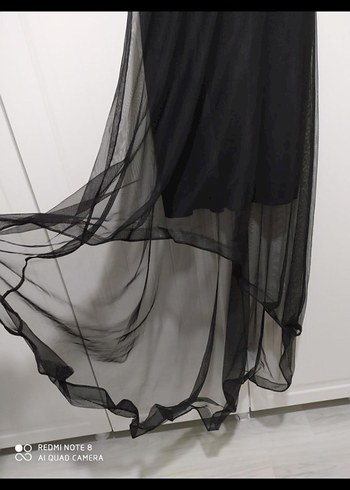 Siyah Drapeli Uzun V Yaka Gotik Elbise - Görsel 3