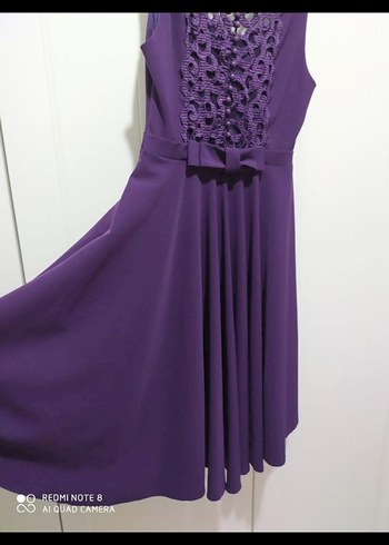 Mor Dantel Detaylı Midi Abiye Elbise - Görsel 3