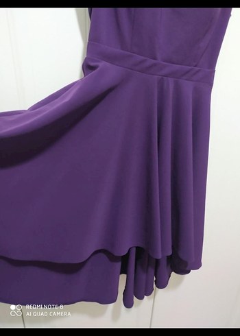 Mor Dantel Detaylı Midi Abiye Elbise - Görsel 4