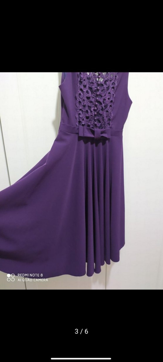 Mor Dantel Detaylı Midi Abiye Elbise - Görsel 3