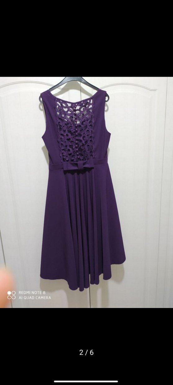 Mor Dantel Detaylı Midi Abiye Elbise - Görsel 2