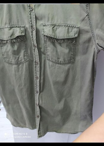 Kadın Haki Uzun Kollu Düğmeli Gömlek - Görsel 3