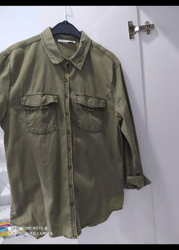 Kadın Haki Uzun Kollu Düğmeli Gömlek - Görsel 2