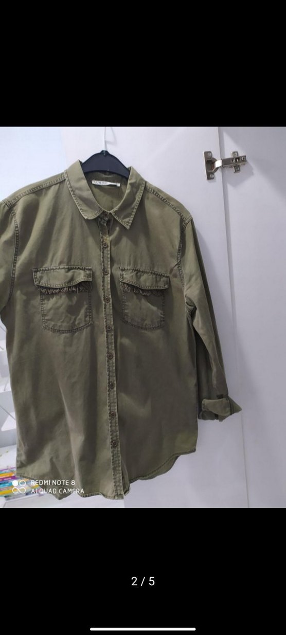 Kadın Haki Uzun Kollu Düğmeli Gömlek - Görsel 2