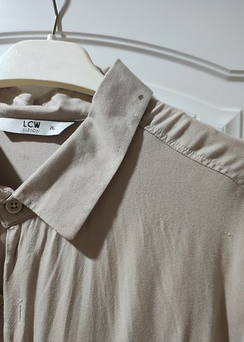 Bej Keten Kısa Kollu Gömlek - Görsel 5