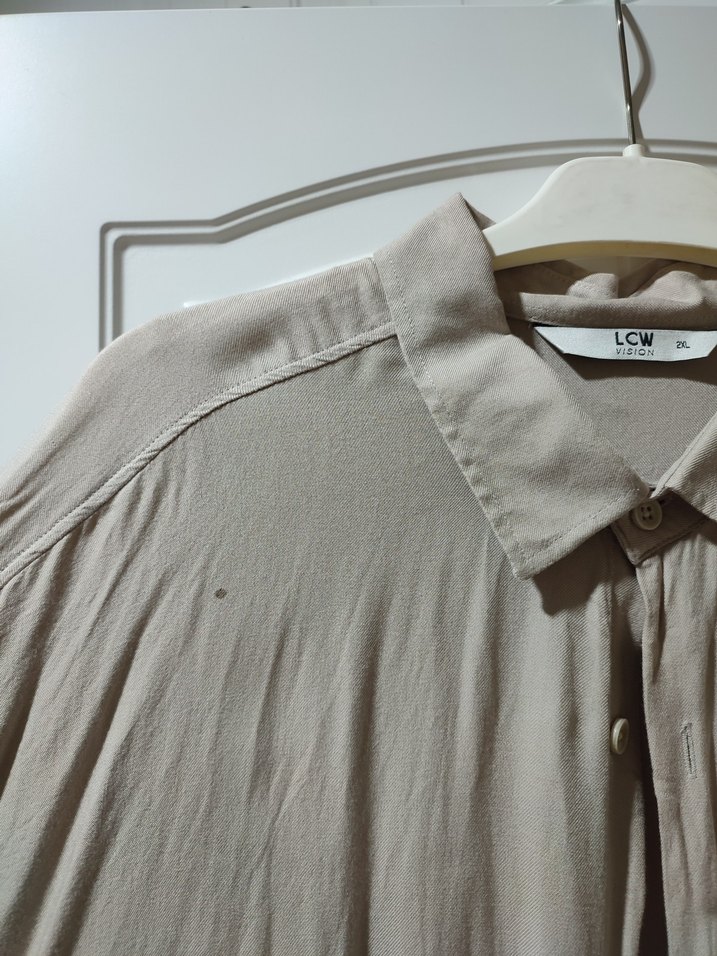 Bej Keten Kısa Kollu Gömlek - Görsel 4