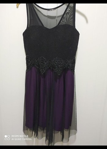 Mor Dantel Detaylı Kısa Gotik Abiye Elbise - Görsel 8