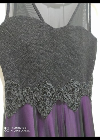 Mor Dantel Detaylı Kısa Gotik Abiye Elbise - Görsel 4